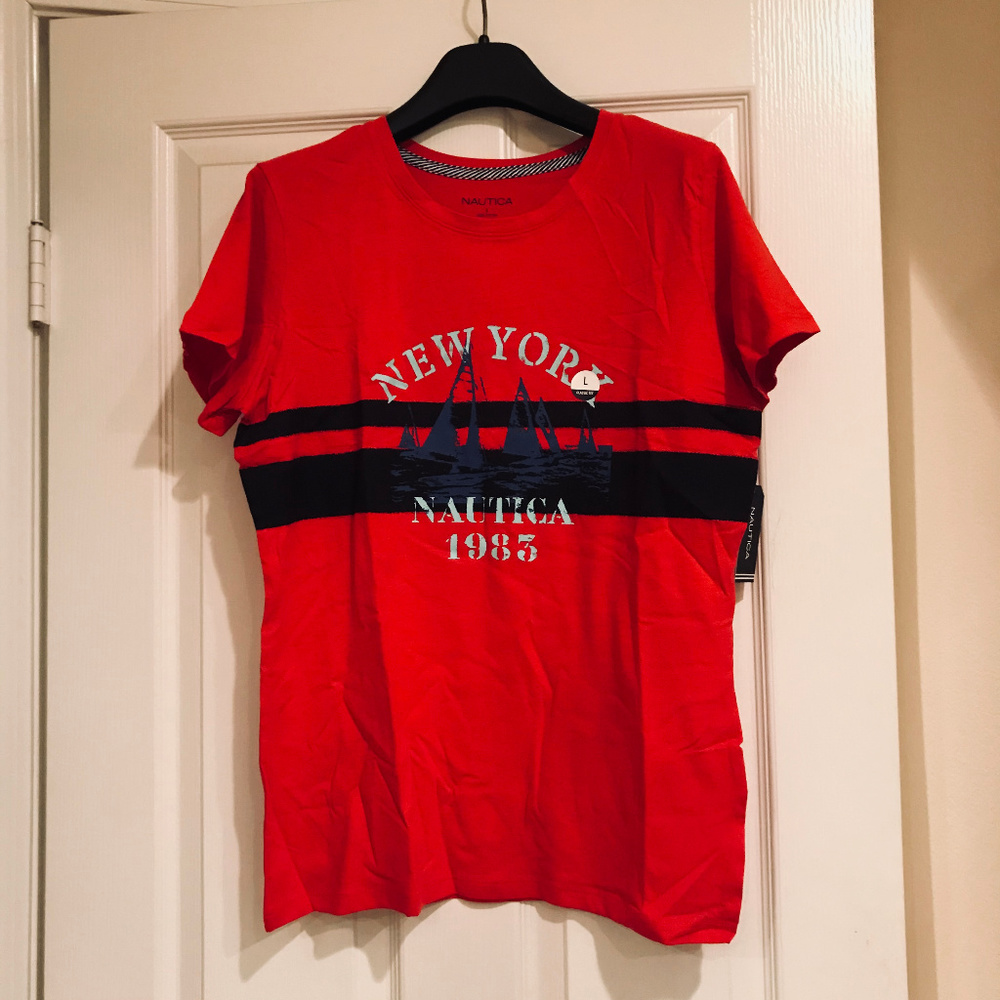 Brand NEW Nautica Logo Red T- shirt Women Large. N